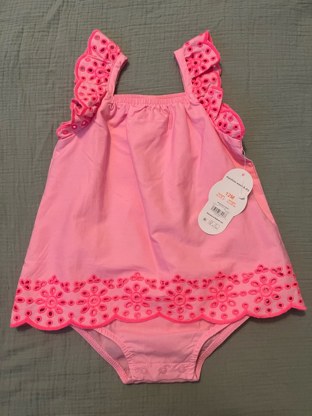 Wonder Nation Baby Girl 12M Pink Eyelet Ruffle Romper Dress NWT
